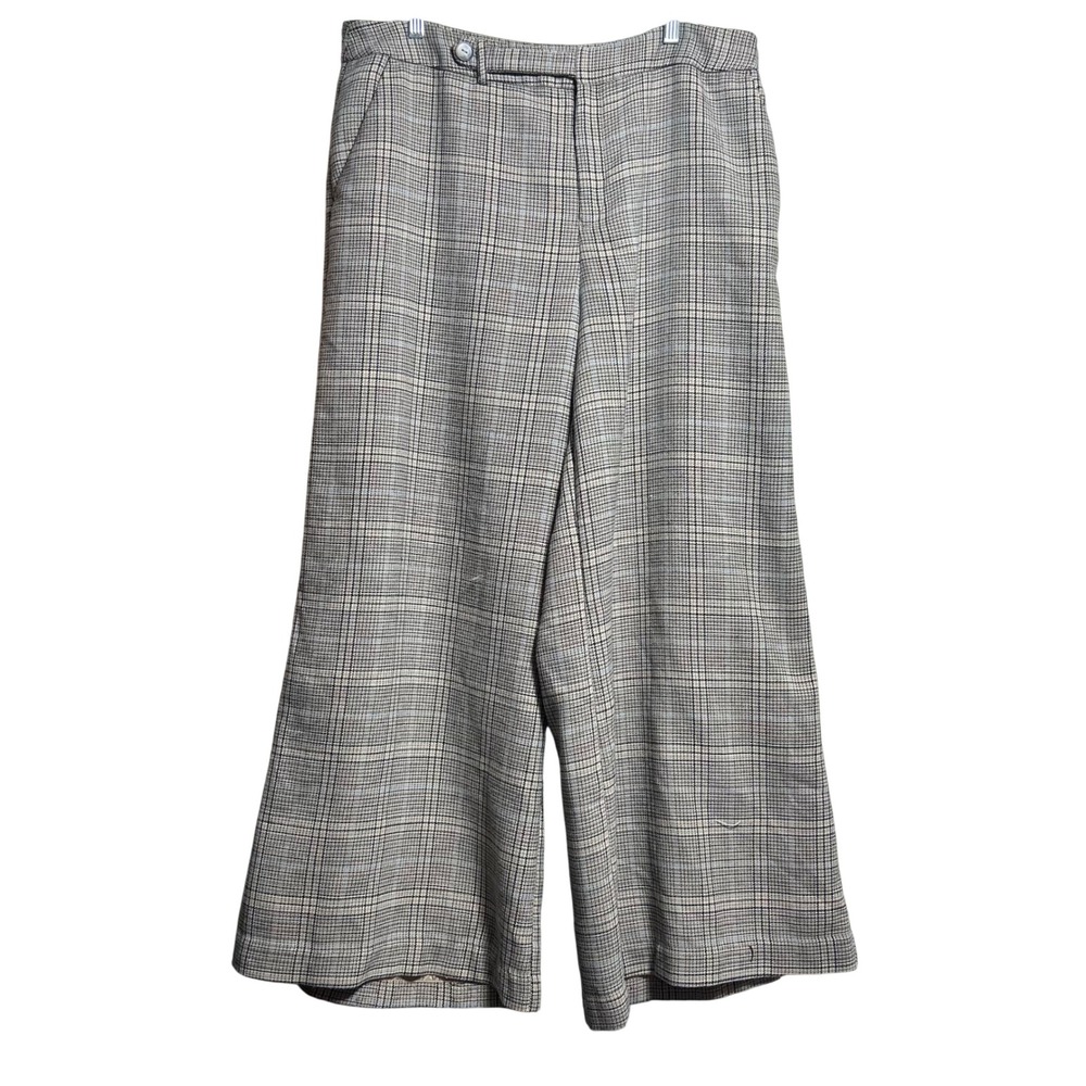 Maeve Anthropologie Glen Plaid Wide Leg Trousers Plus Size 16W Gray Tan Blue